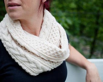 Almost Aran Fauxbius PATTERN | Scarf Cowl Intermediate level cables chart photo tutorial one piece design Aran Yarn Pattern PDF