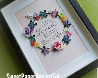 Paper Quilling Art .rose,Spring flower Wreath frame for Birthday, Mothers day ,Congratulations , Wedding, Anniversary Gift,Home Decor