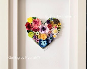 Handmade Paper Quilling Heart Art, Floral  Gift (15x20cm )love gift