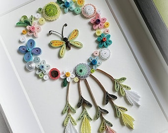 Paper Quilling Art/Original Art by Hyunah Yi/Nursey Decor/Dream Catcher art/New baby girl gift/birthday/wedding gift/ Wall Art