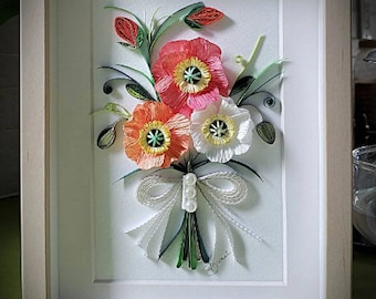 Paper Quilling Art/Original Art by Hyunah Yi/Iceland poppy flower/Crepepaper flower art/Anniversary/birthday/wedding/mother's day gift