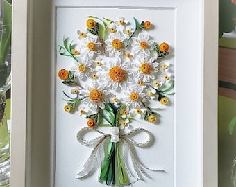 Paper Quilling Daisy framed art/Original Art by Hyunah Yi/Wedding/wall art/mother's day gift/ANNIVERSARY/Birthday/Any Occasion/home deco