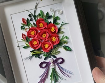Paper Quilling Art/Camellia flower bouquet/Original Art by Hyunah Yi/Wedding/birthday/Anniversary gift/Botanical art