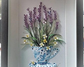 Paper Quilling Art by Hyunah Yi/ Lavender flower teacup art/Anniversary/Birthday/Nursey/Botanical/wedding/get well soon gift