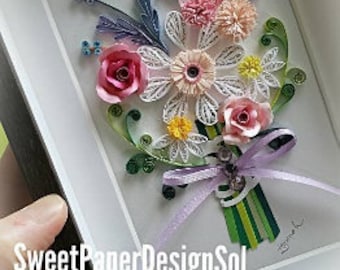 Paper Quilling Art by Hyunah Yi/Flower Bouquet/ Valentines /Wedding /Mothers day/ Birthday,Congratulations , Anniversary