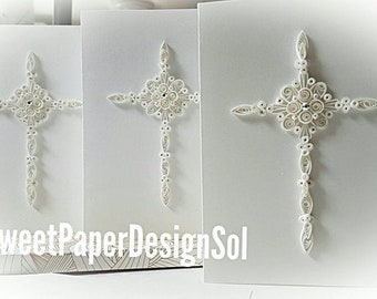 Paper Quilling Art/Original Art by Hyunah Yi/paper Cross Art/Christmas gift/First communion/Baptism/Christmas card with Swarovski Birthstone