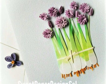 Paper Quilling Art.Quilling spring card.Handmade Chive purple flower card.gift.wall art .mothers day.Any Occasion.home deco
