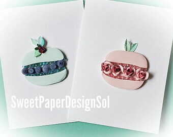 Paper quilling Art by Hyunah Yi/Ser of 2 Paper Macaron card. Wedding,bridal shower, Anniversary, .Any Occasion card.