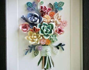Paper Quilling Art/Original Art by Hyunah Yi/Succulents plant frame art/Wedding/bridal shower/Happy birthday/Anniversarygift/Home decor