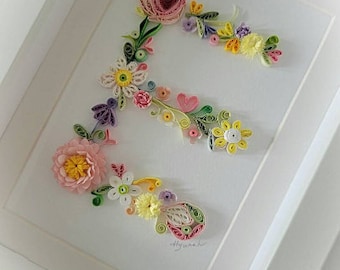 Paper quilling Art by Hyunah Yi/Personal gift/name Initial Letter card/Alphabet Letter card or Frame/Monogram Art/baby shower gift
