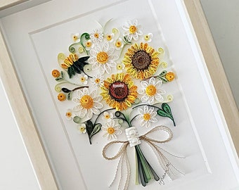 Daisy and Sunflower Bouquet, Botanical Frame ART FOR birthday gift