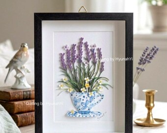 Paper Quilling Art by Hyunah Yi/ Lavender flower teacup art/Anniversary/Birthday/Nursey/Botanical/wedding/get well soon gift