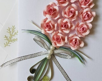 Paper quilling Art/Original Art by Hyunah Yi/12 Pink/red/purple/Rose framed art/Valentine/Birthday/Anniversary/Graduation/Congratulations