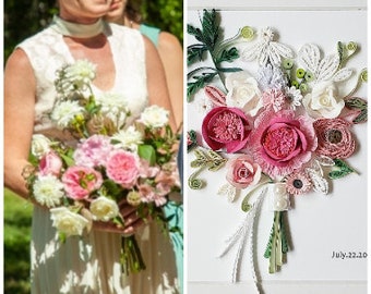 Paper Quilling Art/Original Art by Hyunah Yi/Custom Personalised Portrait/Wedding gift/ Wedding bouquet gift.wedding portrait