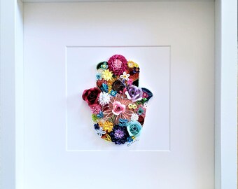 Floral Hamsa Framed Wall Art, Jewish Wedding Gift