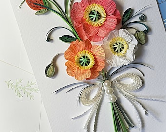 Paper Quilling Art/Original Art by Hyunah Yi/Iceland poppy flower/Crepepaper flower art/Anniversary/birthday/wedding/mother's day card