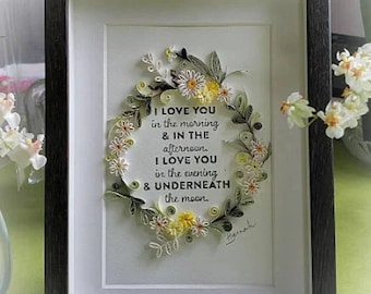Paper Quilling Art by Hyunah Yi/Daisy Wreath/Baby Gift/Love art/Botanical Flower Art/First Anniversary/Wedding Gift/Quilling gift/handmade