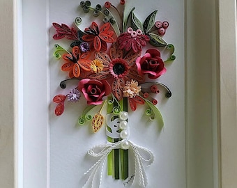 Paper Quilling Art/Original Art by Hyunah Yi/RED flower Wedding/bridal shower, Happy birthday, anniversary  frame art.gift.Home decor