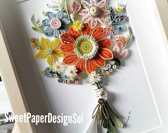 Paper Quilling Art by Hyunah Yi/frame art/Wedding/ bridal shower/Happy birthday/nursery/anniversary /gift/Home decor/Botanical Art