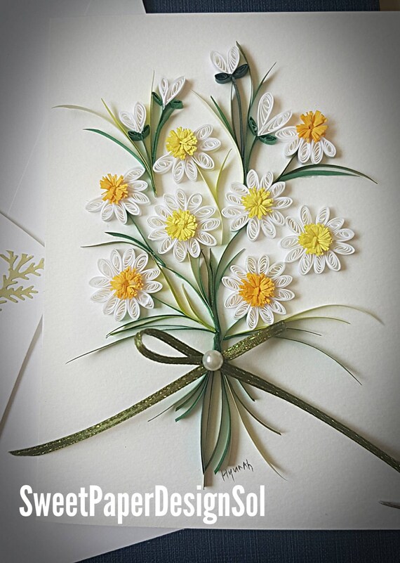 paper quilling daisy flower bouquet card for etsy paper quilling flower arrangements