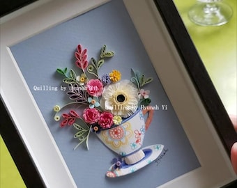 Paper Quilled Tea Cup Flower Art/ Mother'sday Gift/Botanical Kitchen Wall Decor