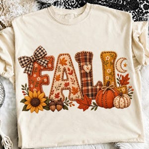 Patchwork Fall Letters PNG, Cozy Autumn Plaid Sublimation Design (Digital Download)