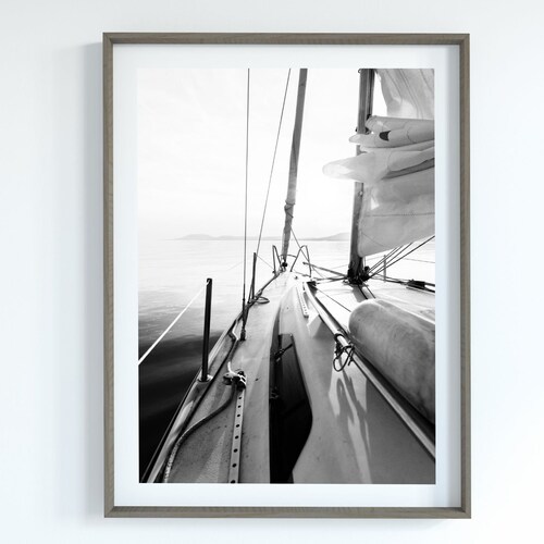 Sailboat Print Beach Wall Art Black and White Photography - Etsy