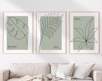 Floral Line Art Prints, 3 Piece Wall Art, Set of 3 Modern Plant Prints, Minimalist Botanical Wall Decor, Bedroom Wall Art Over The Bed