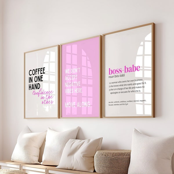 Pink Office Wall Art Office Decor for Women Inspirational Home Office Print Boss Babe Definition Print Set of 3 Wall Art Confidence Posters