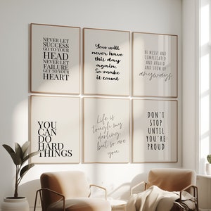 Professional Wall Decor for Workplace, Modern Neutral Office Wall Art Set of 6, Inspirational Quote Poster Print, Motivational Poster Bundle