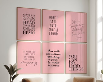 Pink Wall Art for Women Desk Decor, Pink Empowering Office Wall Decor Bundle, Inspirational Pink Artwork Set, Pink Girly Office Accessories