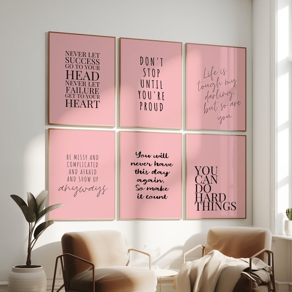 Pink Wall Art for Women Desk Decor, Pink Empowering Office Wall Decor Bundle, Inspirational Pink Artwork Set, Pink Girly Office Accessories