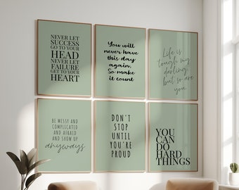 Sage Green Wall Print Bundle, Empowering Quotes for Women Office Decor, Professional Quotes for Workspace, Printable Entrepreneur Wall Art