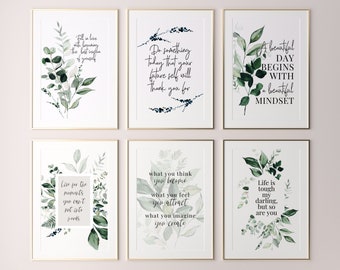 Inspirational Wall Art Office Decor Women Quotes About Life Gallery Wall Set of 6 Prints Botanical Art Print Inspirational Printable Quotes