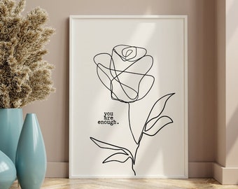 Positive Affirmation Print You Are Enough, Female Empowerment Quote Poster, Positive Mindset Prints for Women, Minimalist Floral Wall art