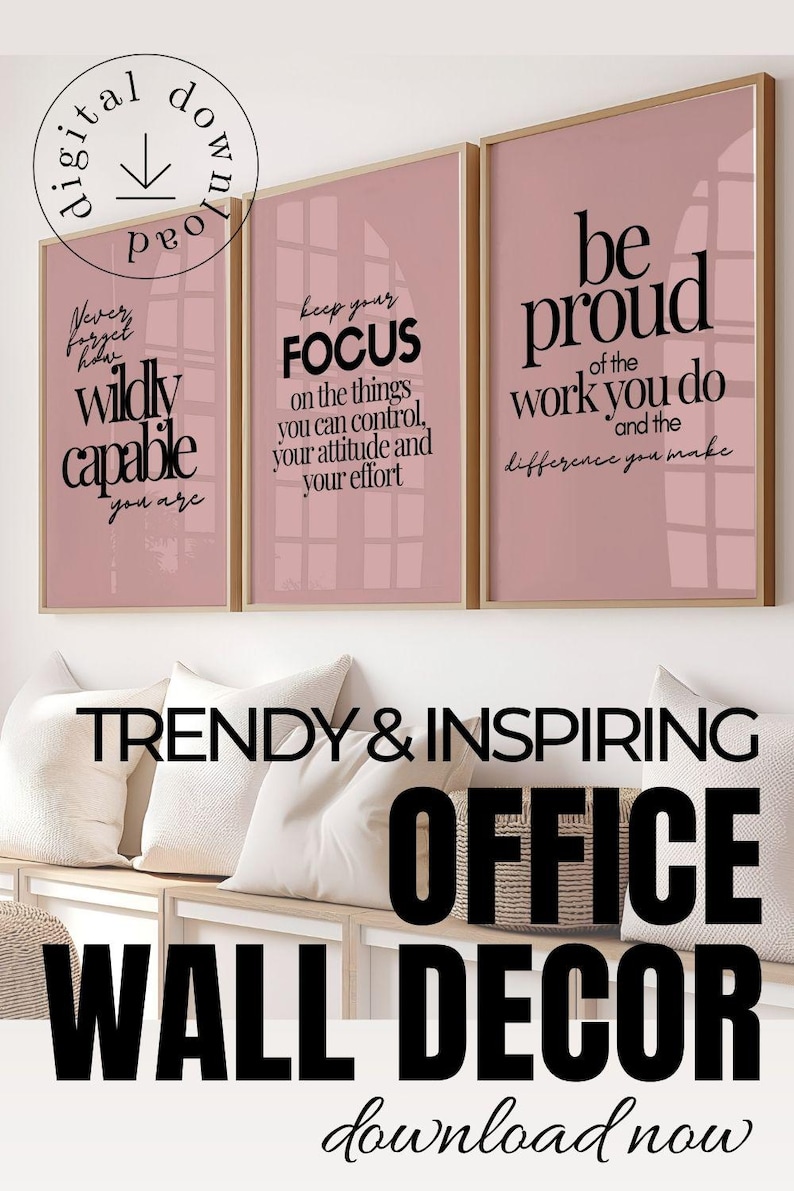 Motiverande väggkonst set med 3, inspirerande citatposters, kontorsdekor för kvinnor i rodnande rosa, inspirerande arbetscitattryck, konst med growth mindset bild 10