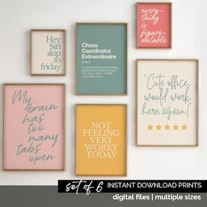 Fun Office Artwork Sarcastic Wall Decor Quotes Funny Work Memes Print Colorful Office Print Bundle Unframed Office Posters Pink Green Yellow
