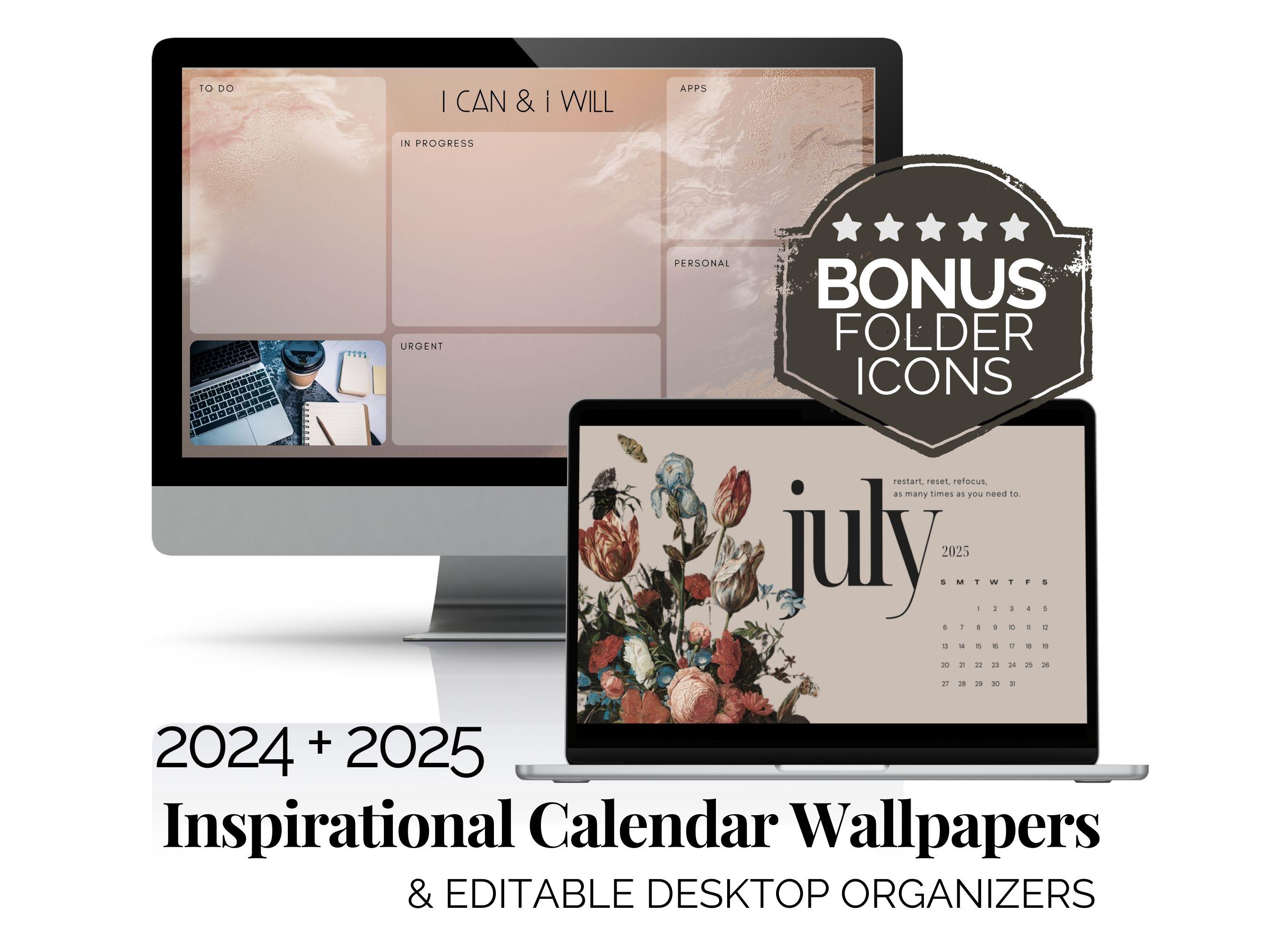 Desktop Organizer Wallpaper 2025 Calendar Wallpaper Bundle Digital Desktop Backgrounds 2024 Monthly Desktop Calendar for Windows Macbook