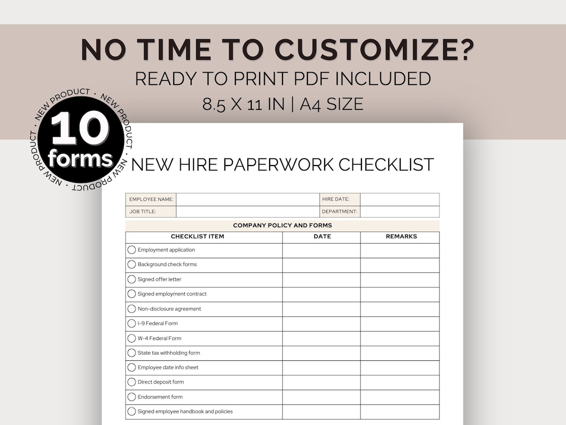 New Employee Checklist, Employee Onboarding Template, Printable HR ...