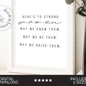 Heres To Strong Women Print, Feminist Quote Poster, Inspirational Wall Art, Office Wall Art for Woman, Female Empowerment Wall Art for Women image 3