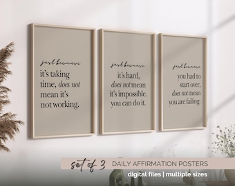 Mental Health Wall Art Set of 3 Daily Reminder Prints Neutral Therapy Office Decor Growth Mindset Posters Bundle Daily Affirmation Quotes