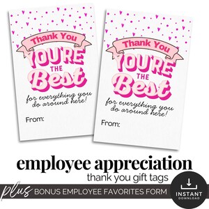 Étiquettes cadeaux de remerciement pour les employés Mini cartes roses à imprimer Étiquettes de remerciement pour l'équipe Étiquettes de remerciement pour collègue de travail Vous êtes le meilleur