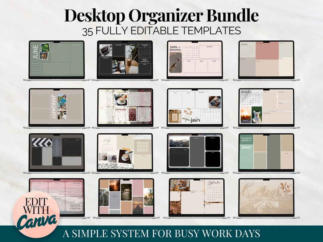 Custom Desktop Organizers, Editable Desktop Wallpaper Template Bundle ...