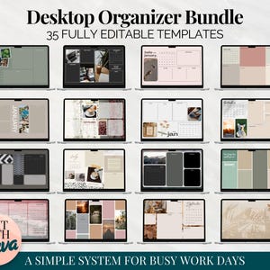Custom Desktop Organizers, Editable Desktop Wallpaper Template Bundle, Digital Calendars 2026, Aesthetic Laptop Backgrounds for Windows Mac