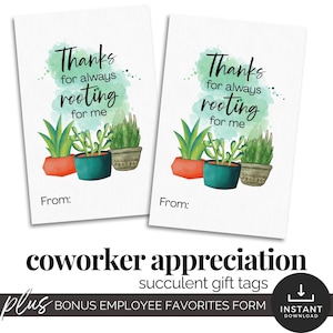 Étiquette cadeau de remerciement succulente, mini cartes-cadeaux imprimables, collègue de remerciement pour la note, cadeau d'encouragement du personnel scolaire, carte de remerciement pour enseignant