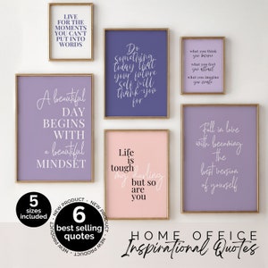 Purple Gallery Wall Decor Bundle Purple Wall Art Print Set of 6 Feminine Office Wall Decor Inspirational Home Office Quote Prints Girly