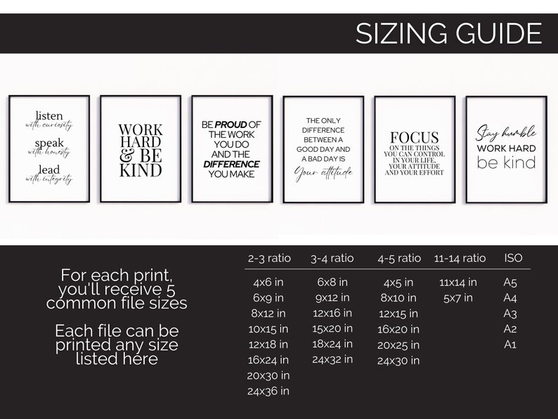 Sizing Quotes Motivational Office Quote Bundle, Printable Office Decor, Black and ...