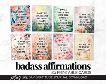 Floral Affirmation Cards for Adult Gift Funny Printable Affirmation Art Badass Affirmation Notecard Swear Affirmations Encouragement Quotes