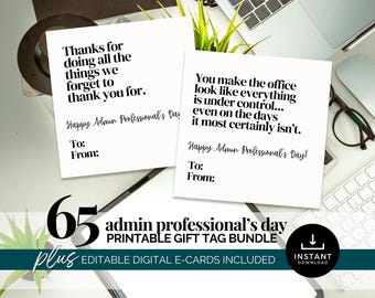 Funny Admin Appreciation Day Gift Tags, Printable Employee Mini Thank You Cards, Administrative Professionals Week Notes, Staff Recognition