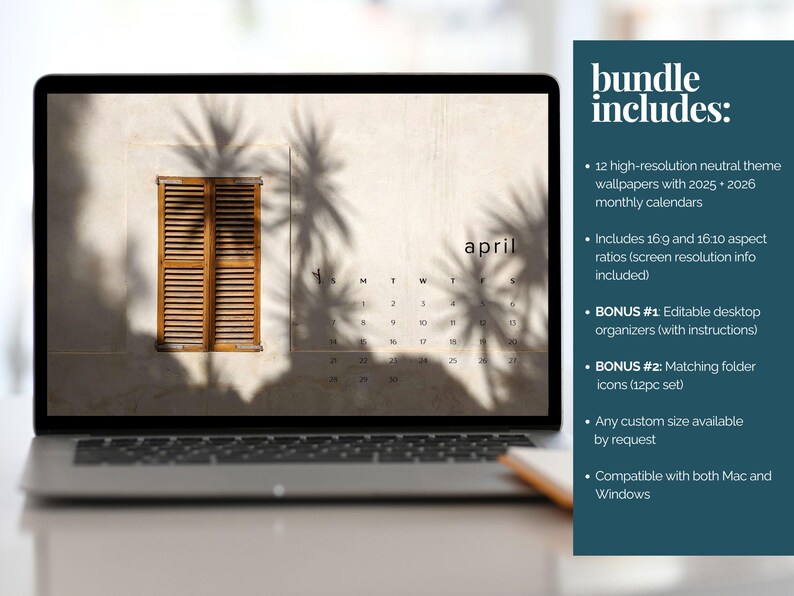 Sfondo desktop con estetica neutra, calendario mensile 2026, sfondo per laptop, organizzatore dello schermo minimalista, sfondi per MacBook o Windows immagine 2
